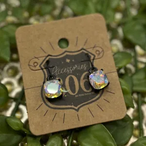 806 Iridescent Stone Dangle Earrings - Black