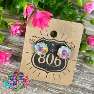 806 Iridescent Stone Stud Earrings - Black