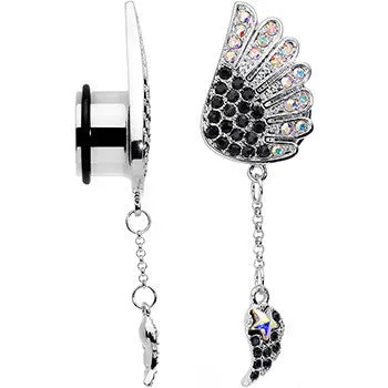 9/16 Aurora Black Gem Arial Angel Wings Dangle Plug Set