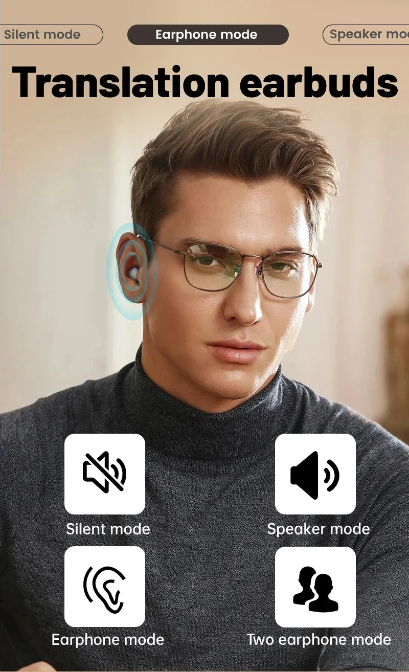 AI Language Translation Wireless Earbuds – Bluetooth Sport Headphones with Deep Bass & Invisible Comfort for Sleep & Travel!