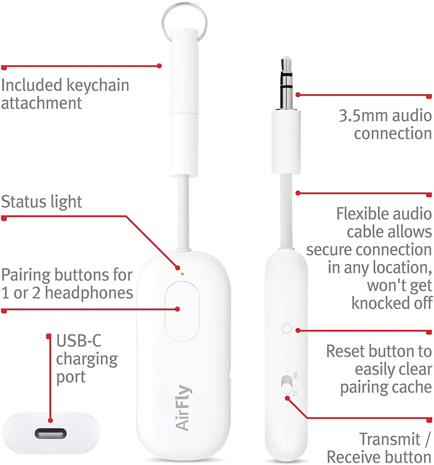 Airfly Pro Wireless Transmitter/Receiver, allows sharing for 2 airpods or wireless headphones to any audio jack, Retails $65 
