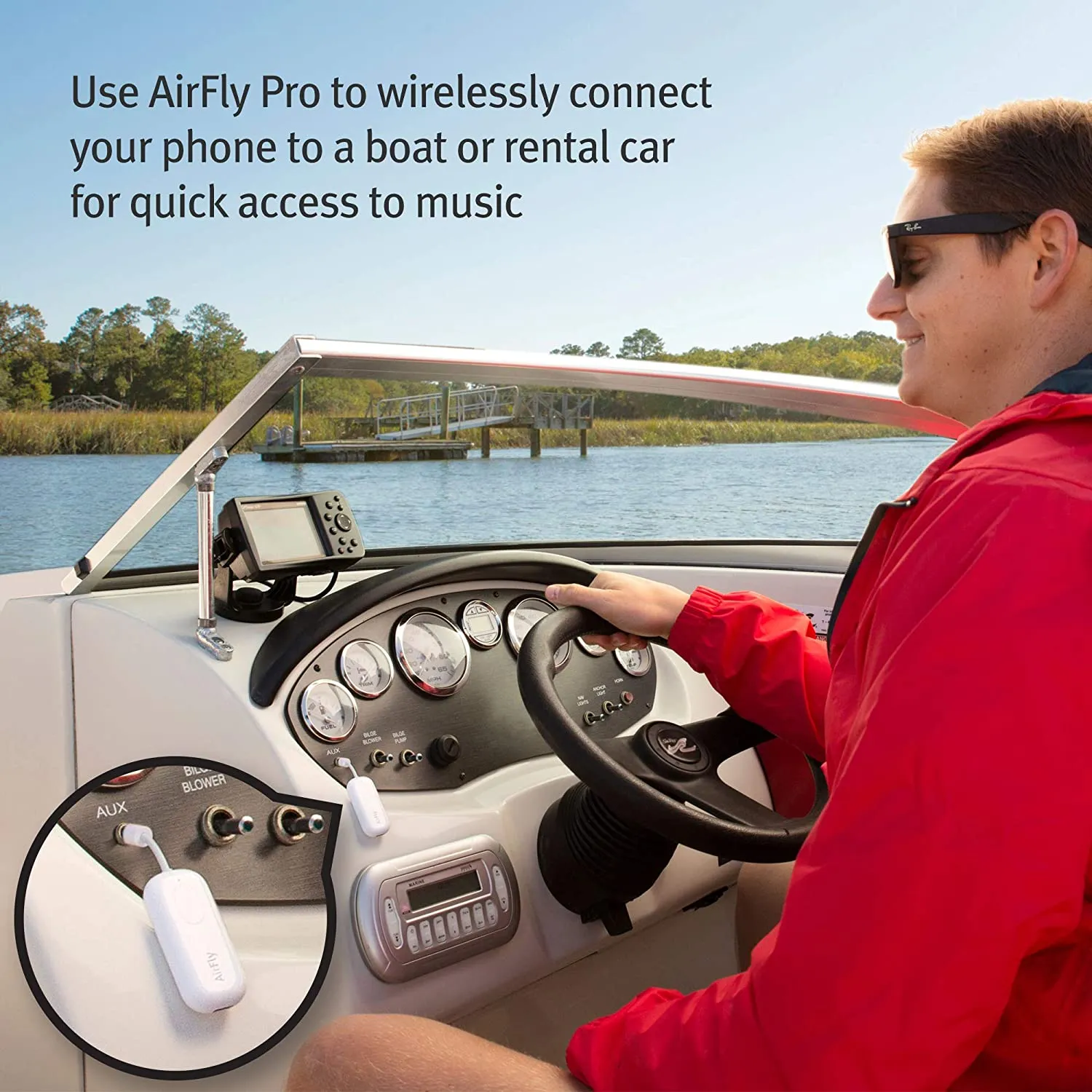 Airfly Pro Wireless Transmitter/Receiver, allows sharing for 2 airpods or wireless headphones to any audio jack, Retails $65 