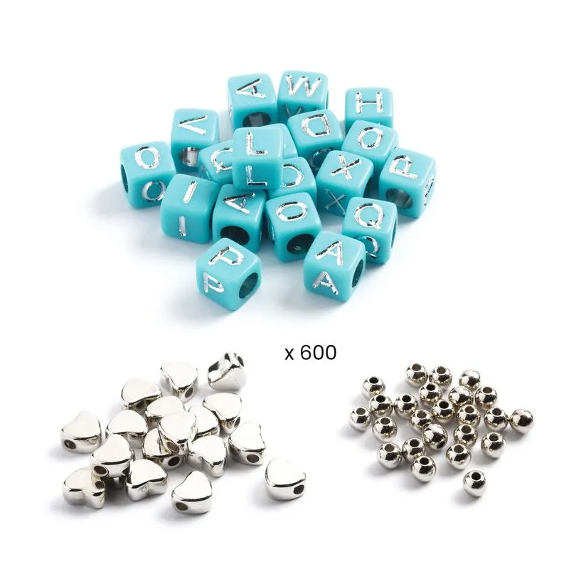 Alphabet Beads - Silver/Teal