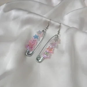 Bead Star Drop Earrings - Lightweight Safety Pin Earrings,Pink Star Earrings,Holographic Earrings In The UK,Silver Jewellery In The UK