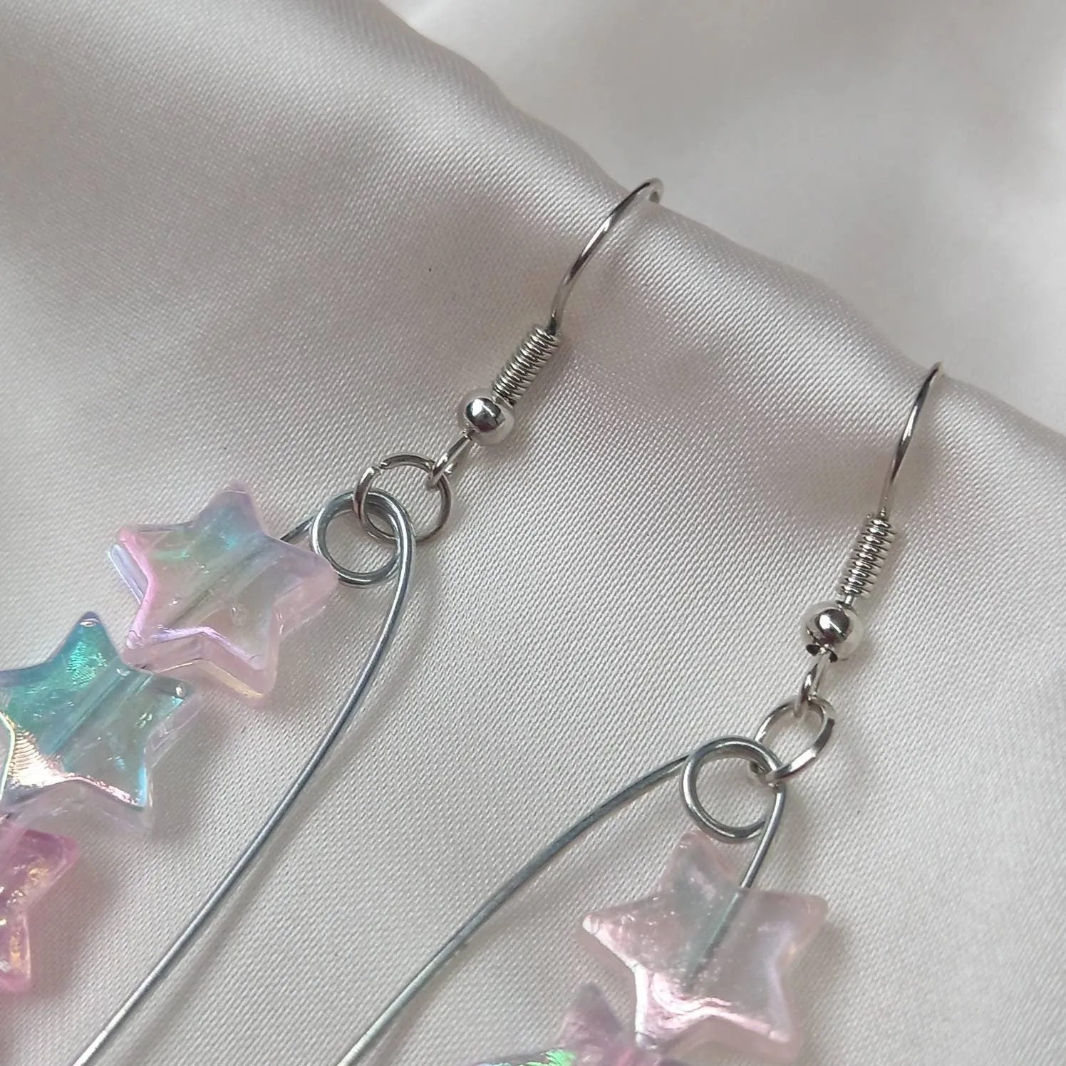 Bead Star Drop Earrings - Lightweight Safety Pin Earrings,Pink Star Earrings,Holographic Earrings In The UK,Silver Jewellery In The UK