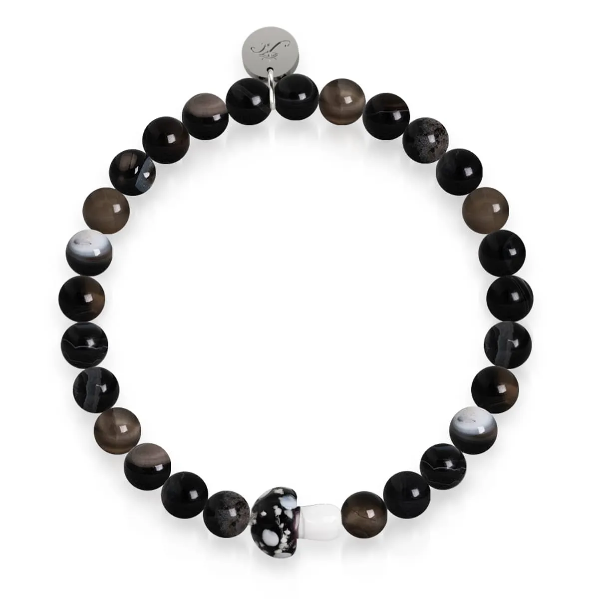 Black Agate | .925 Sterling Silver | Firefly Glass Mushroom Gemstone Bracelet