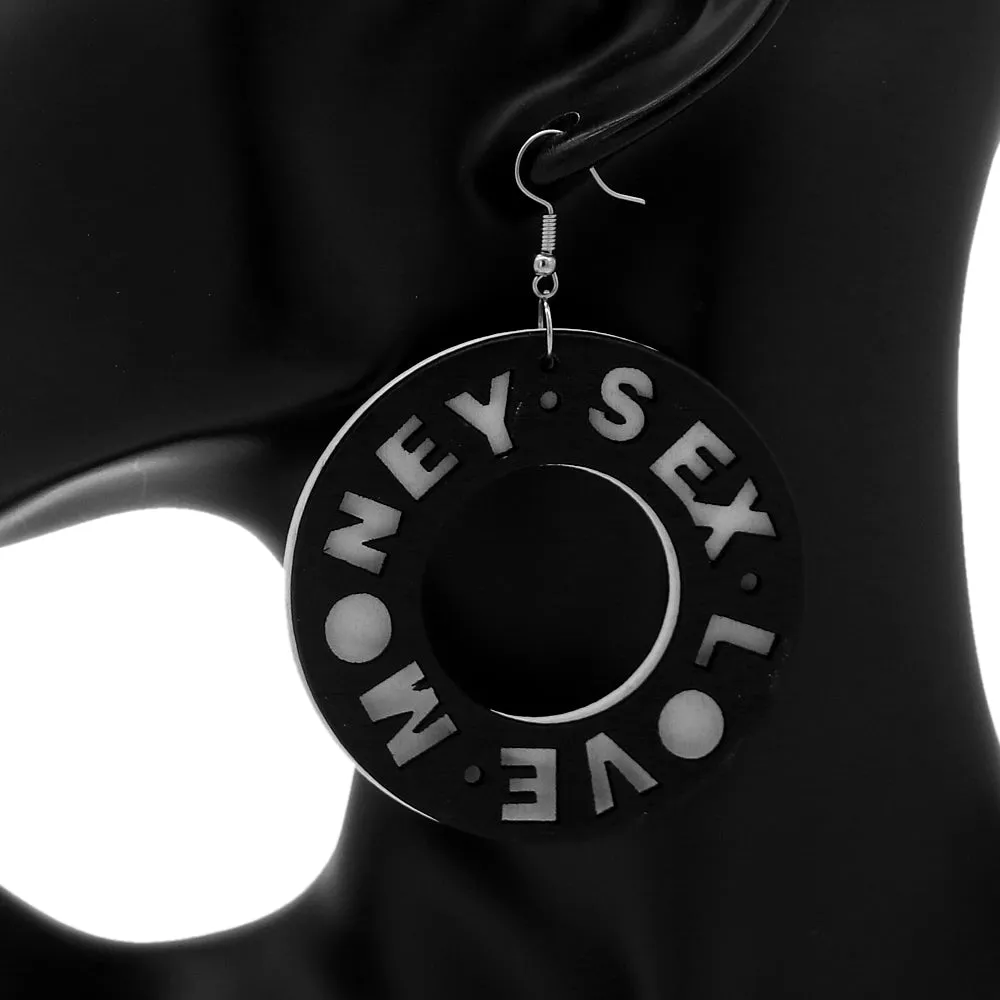 Black Money Sex Love Wooden Earrings