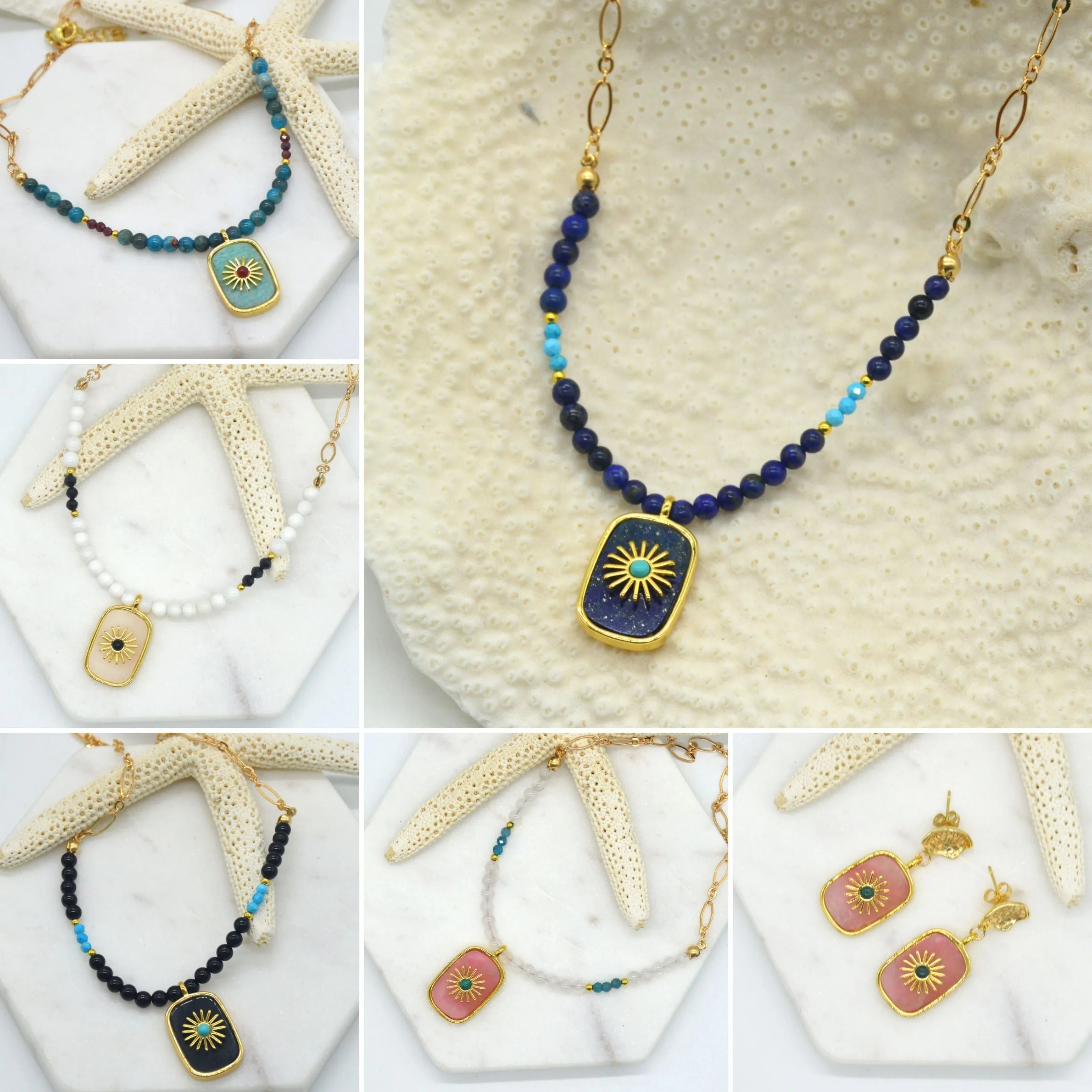 Blaze Amazonite, Apatite and Garnet Pendant Necklace