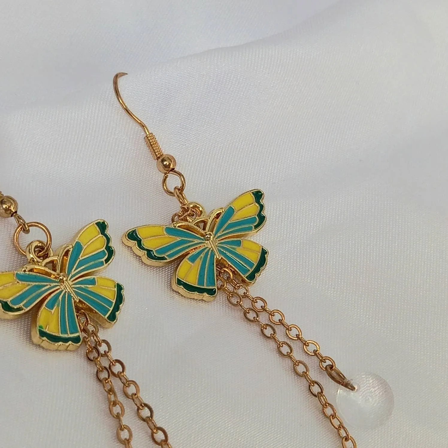 Blue & Gold Butterfly Drop Earrings - Yellow Butterfly Earrings, Butterfly Earrings, Cute Earrings,Blue Earrings In The UK,Blue Jewellery