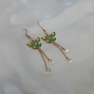 Blue & Gold Butterfly Drop Earrings - Yellow Butterfly Earrings, Butterfly Earrings, Cute Earrings,Blue Earrings In The UK,Blue Jewellery