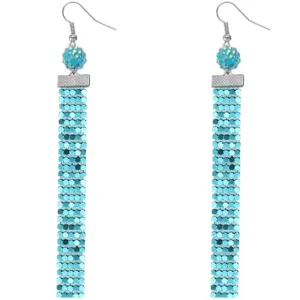 Blue Sparkle Mesh Fireball Dangle Earrings