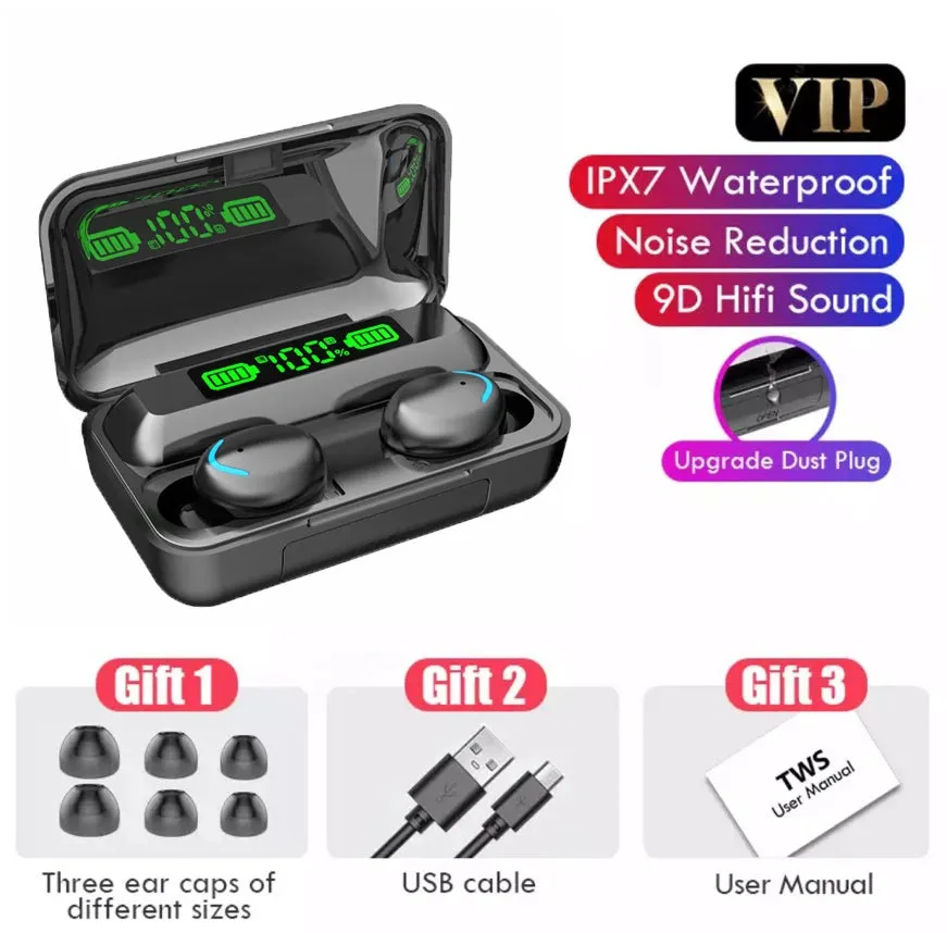Bluetooth 5.1 Wireless Earphones - Waterproof Headphones with Hearing Aid Function - Handsfree Headset with Mic and Charging Box