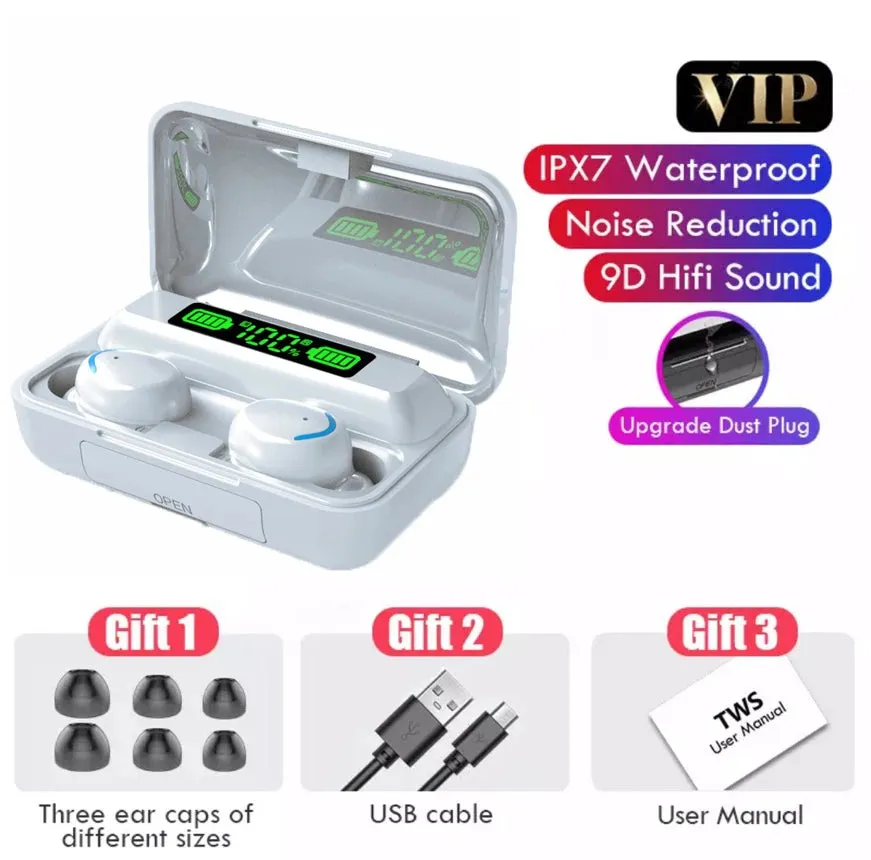 Bluetooth 5.1 Wireless Earphones - Waterproof Headphones with Hearing Aid Function - Handsfree Headset with Mic and Charging Box