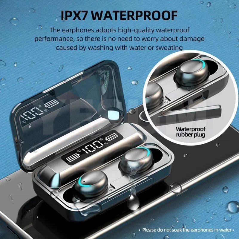 Bluetooth 5.1 Wireless Earphones - Waterproof Headphones with Hearing Aid Function - Handsfree Headset with Mic and Charging Box
