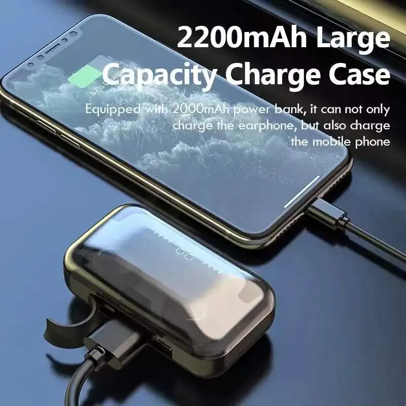 Bluetooth 5.1 Wireless Earphones - Waterproof Headphones with Hearing Aid Function - Handsfree Headset with Mic and Charging Box