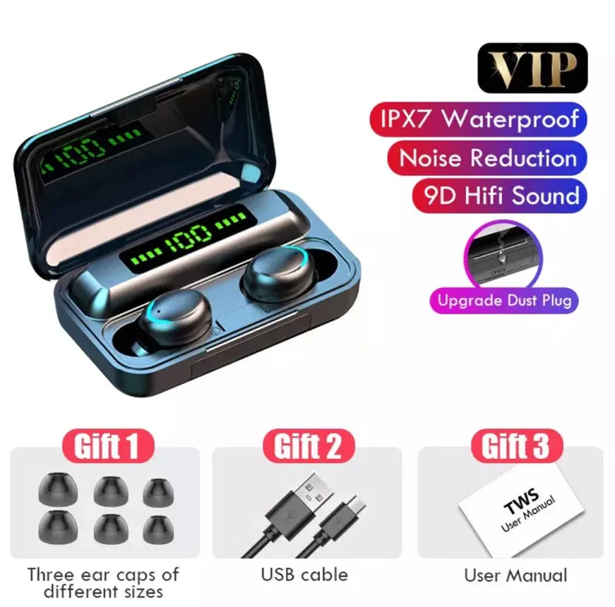 Bluetooth 5.1 Wireless Earphones - Waterproof Headphones with Hearing Aid Function - Handsfree Headset with Mic and Charging Box