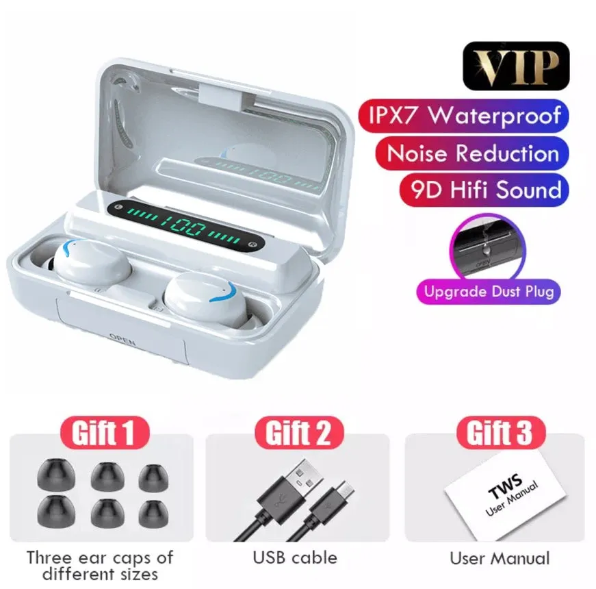 Bluetooth 5.1 Wireless Earphones - Waterproof Headphones with Hearing Aid Function - Handsfree Headset with Mic and Charging Box