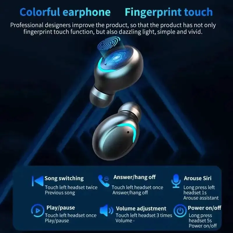 Bluetooth 5.1 Wireless Earphones - Waterproof Headphones with Hearing Aid Function - Handsfree Headset with Mic and Charging Box