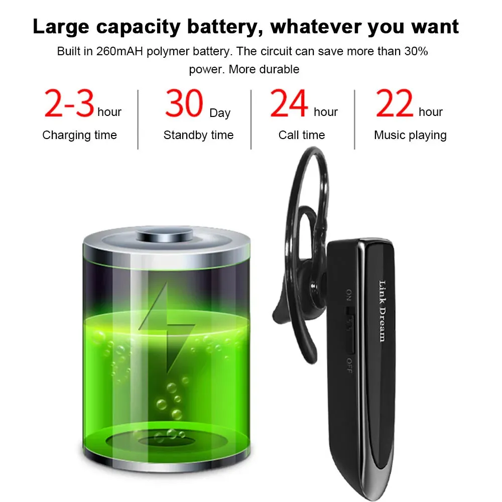 Bluetooth Business Earphone - Wireless Single Earbud with HD Call Quality for Handsfree Driving