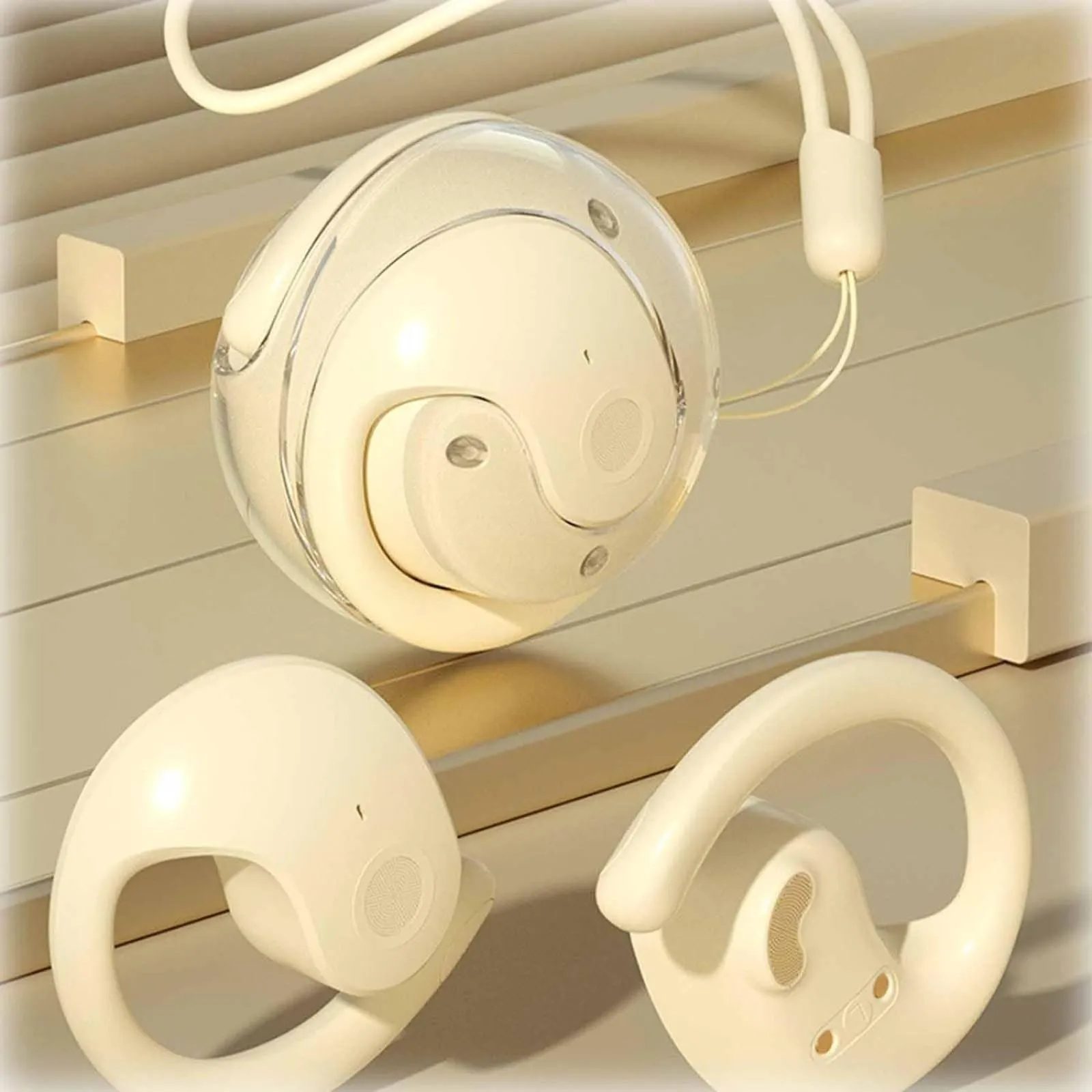 Bluetooth Earphones 5.4 Earbuds Wireless Biege Headphones Sport Gym On Ear