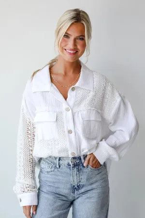 Boho Button Front Crochet Lace Cotton Gauze Shirt Boutique Top