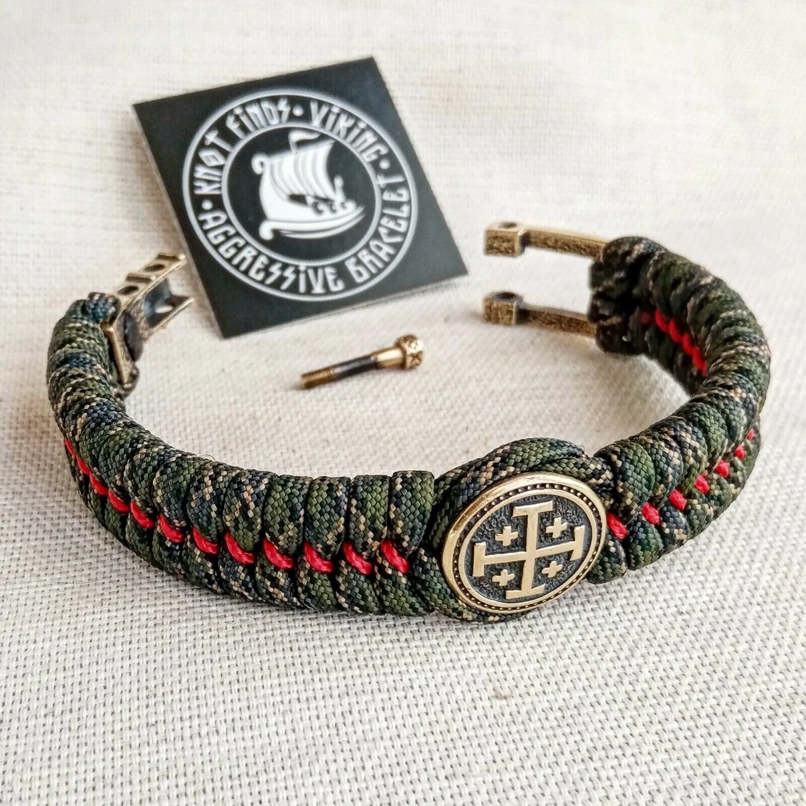 Bracelet of the northern paracord "JERUSALEM CROSS ". Original brutal bracelet made of Celtic knots and beads. Viking style.