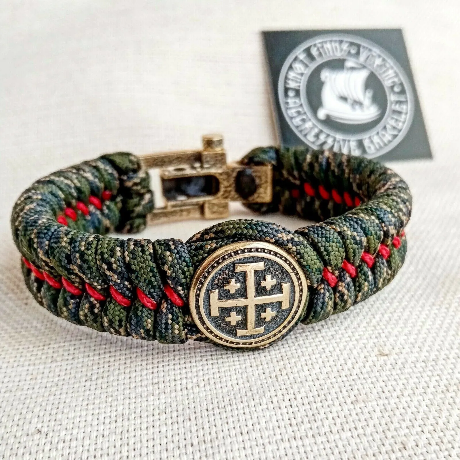 Bracelet of the northern paracord "JERUSALEM CROSS ". Original brutal bracelet made of Celtic knots and beads. Viking style.