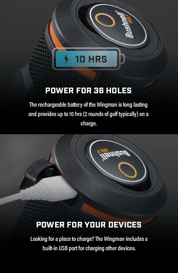 Bushnell Wingman GPS Bluetooth Speaker with Included Wearable4U Ultimate White EarBuds with Charging Power Bank Case Bundle