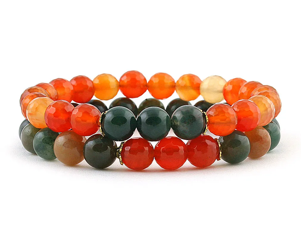 Carnelian and indian agate couple bracelets