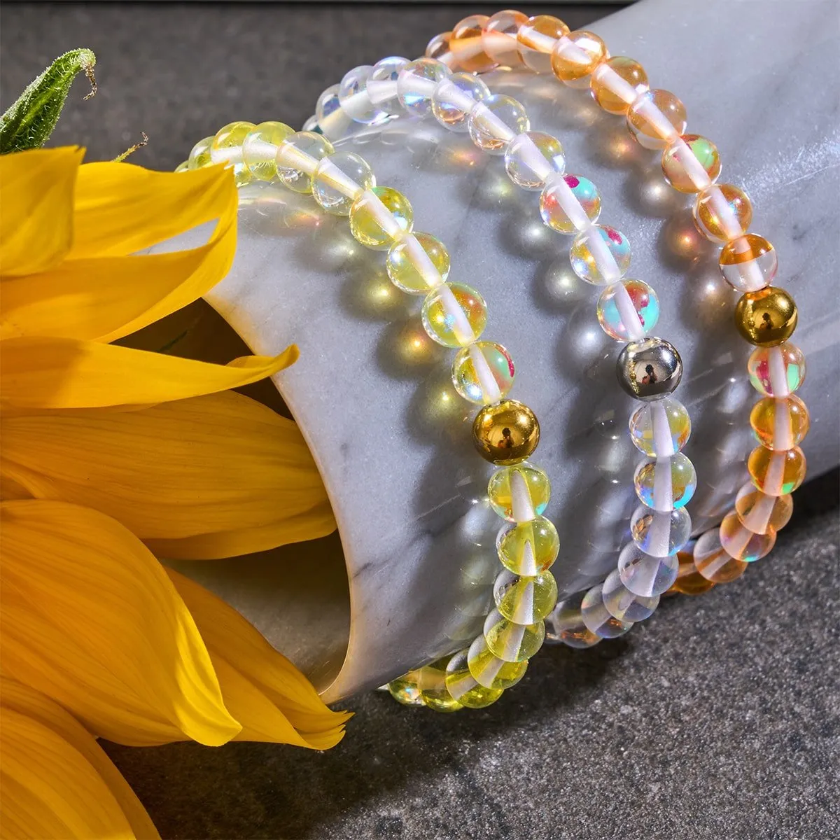 Champagne Supernova | Gold | Galaxy Glass Macrame Bead Bracelet