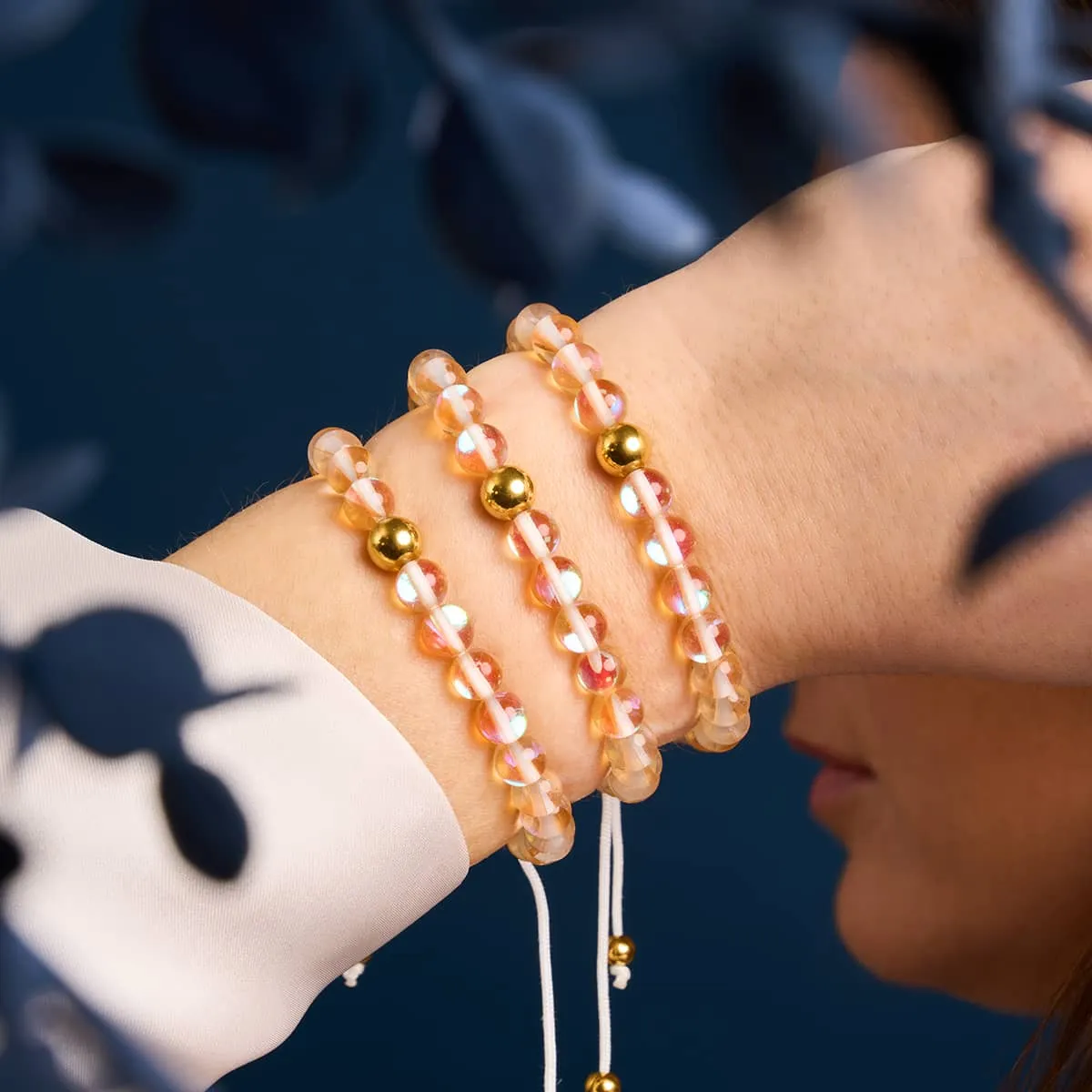 Champagne Supernova | Gold | Galaxy Glass Macrame Bead Bracelet