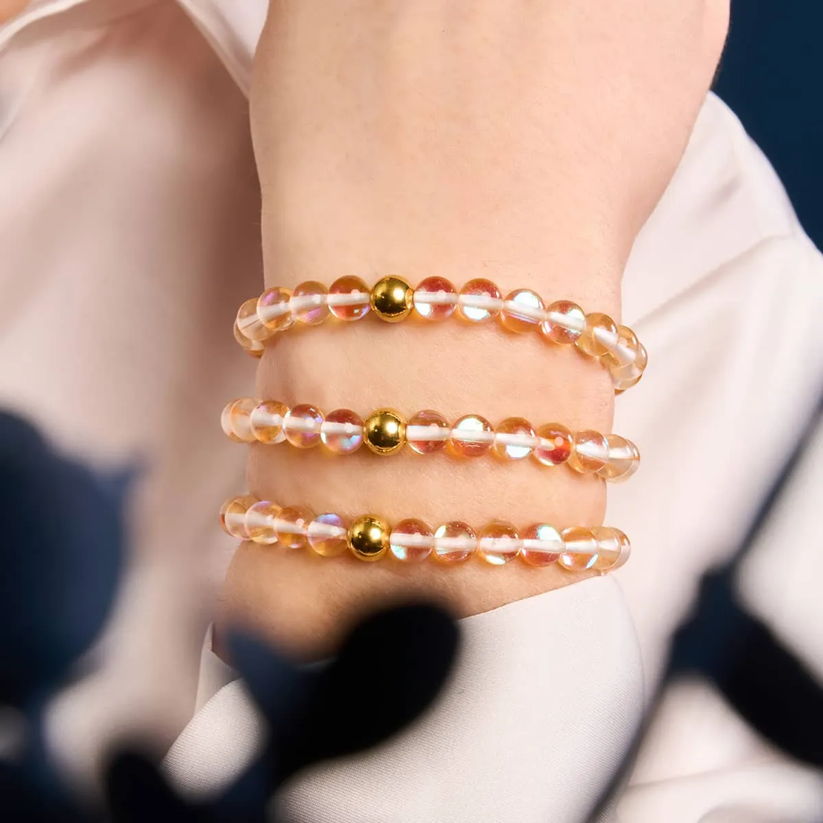 Champagne Supernova | Gold | Galaxy Glass Macrame Bead Bracelet