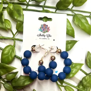 Clay Beaded Hoops - Navy
