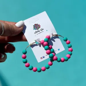 Clay Beaded Hoops - Pink/Turquoise