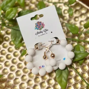 Clay Beaded Hoops - White