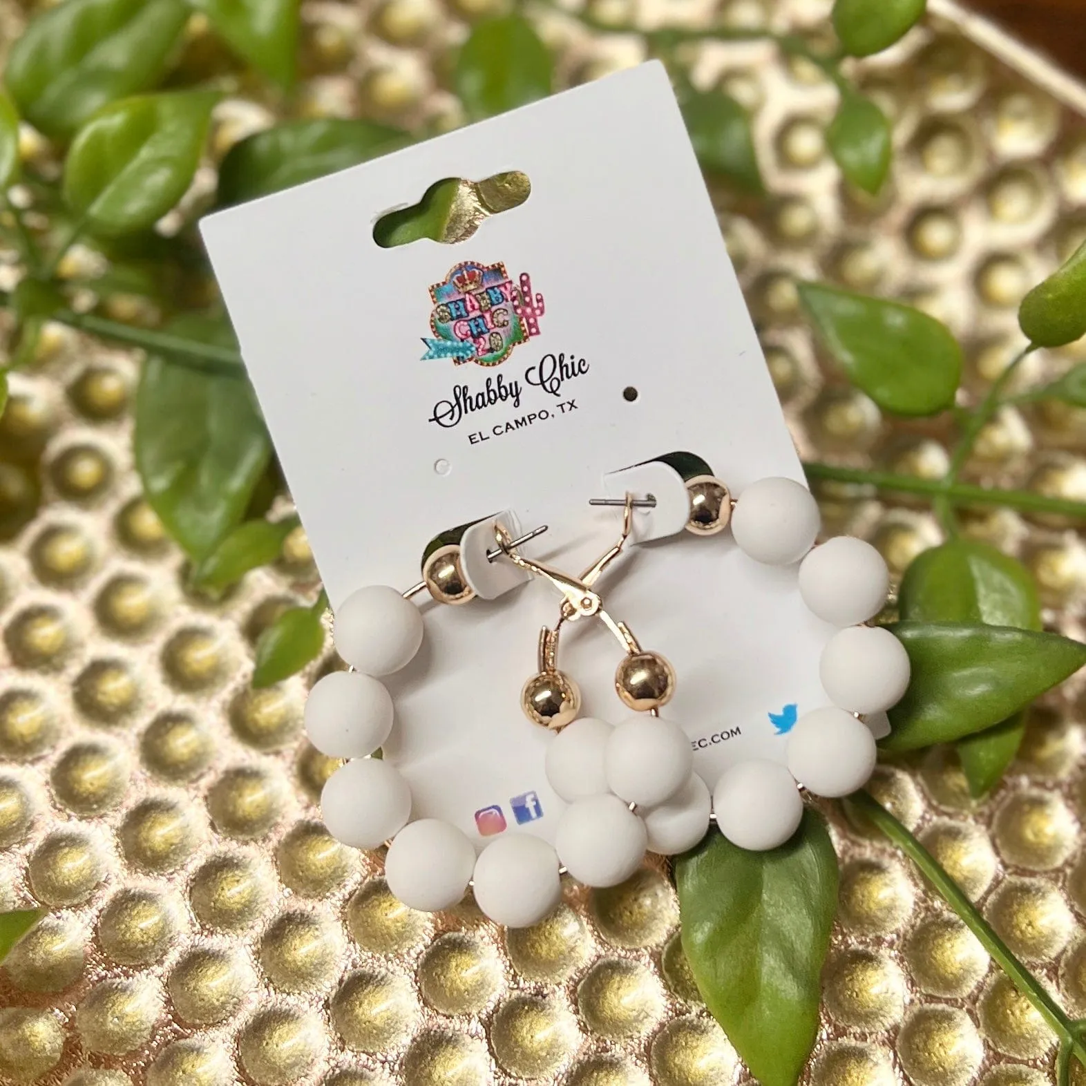 Clay Beaded Hoops - White