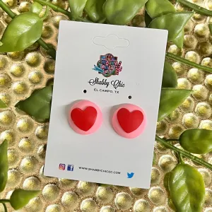 Clay Pink/Red Heart Earrings