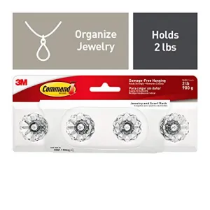 Command Crystal Knob Jewelry and Scarf Rack, Holds 2 lbs, Decorate Damage-Free (HOM-18CR-ES)
