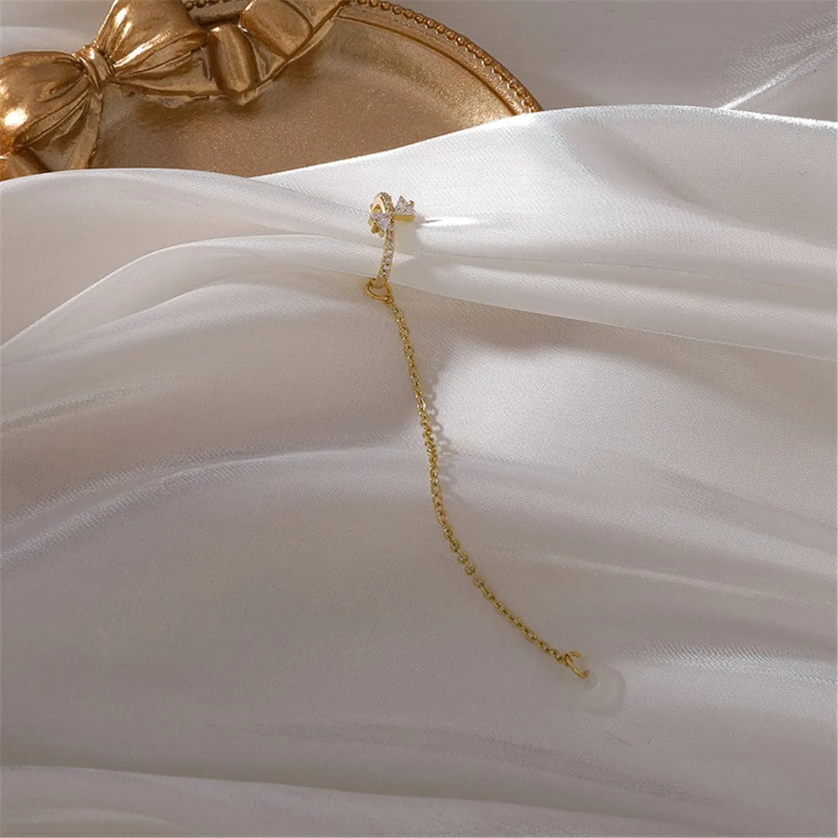 Cubic Zirconia & 18K Gold-Plated Bow Earbud Clip-On Earring