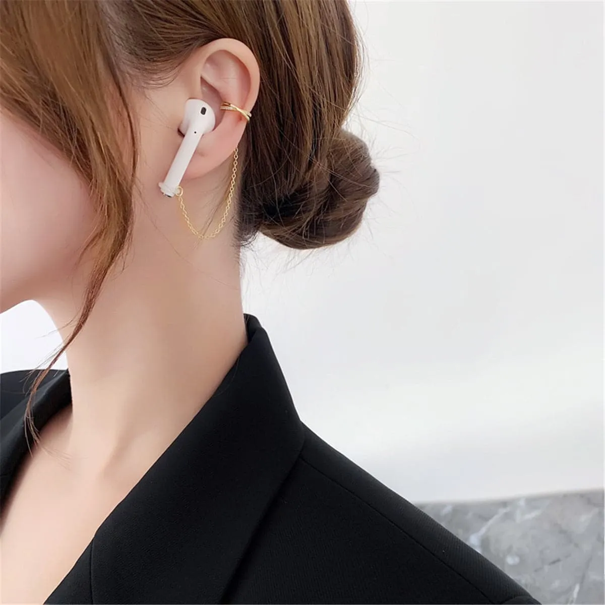 Cubic Zirconia & 18K Gold-Plated Crisscross Earbud Clip-On Earring