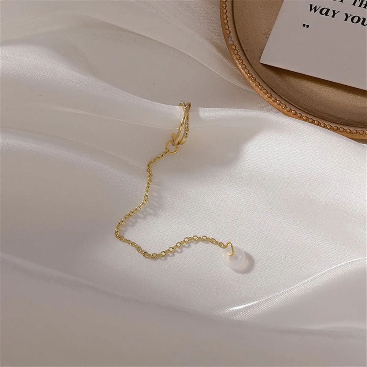 Cubic Zirconia & 18K Gold-Plated Crisscross Earbud Clip-On Earring