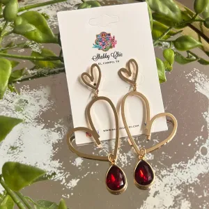 Dangling Hearts Earrings - Red
