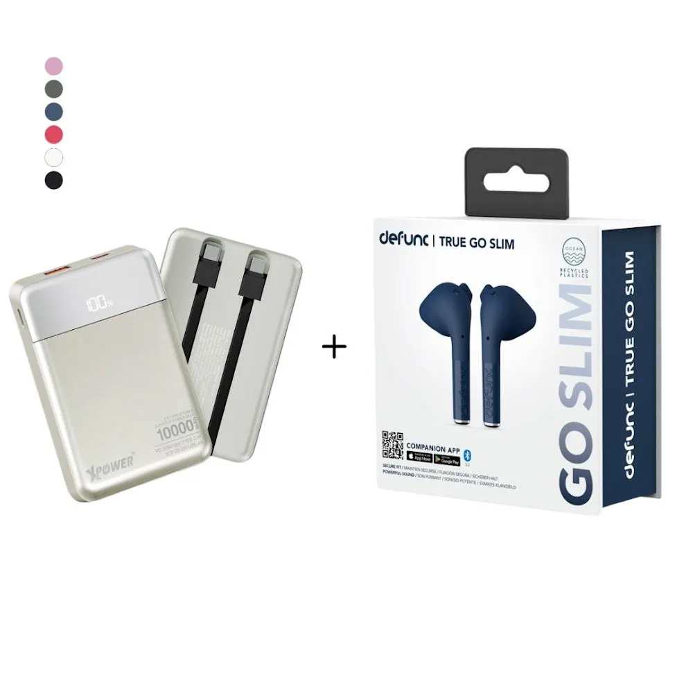 Defunc TRUE GO SLIM 2024 True Wireless   XPower B10H Built-in Type-C x 2 Cable 10,000mAh PD   SCP PowerBank - Titanium (Bundle Deals)