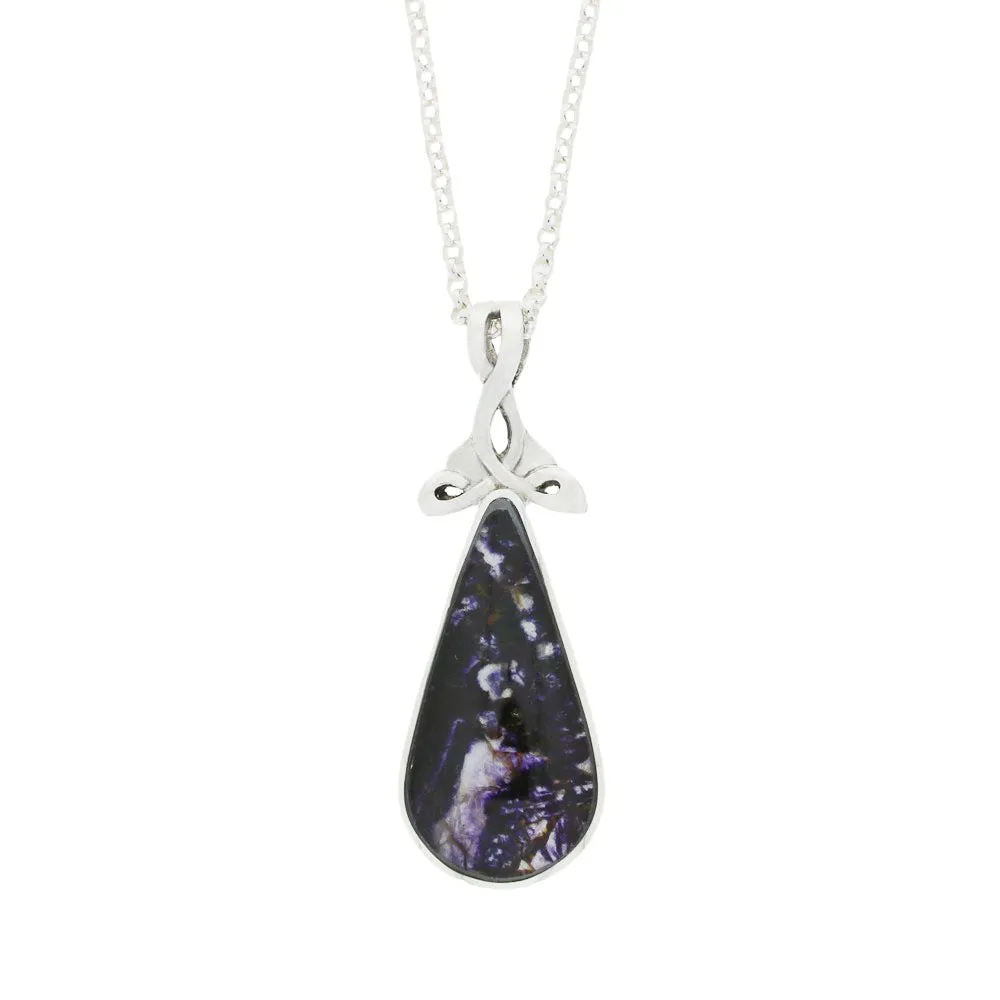 Derbyshire Blue John Sterling Silver Large Teardrop Reversible Pendant & Chain