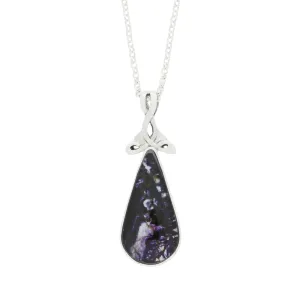 Derbyshire Blue John Sterling Silver Large Teardrop Reversible Pendant & Chain
