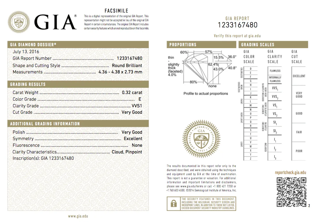 Diamond Natural Round Cut Loose 0.32 Carat E Color VVS1 Clarity GIA Certified