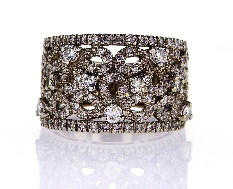 Diamond Natural Round Cut Wedding Band 1 CT F  Color SI1 Clarity 14k White Gold