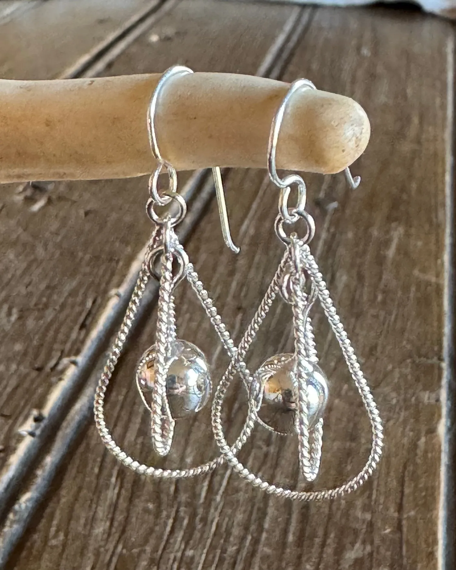 Double Teardrop Cable Ball Earrings