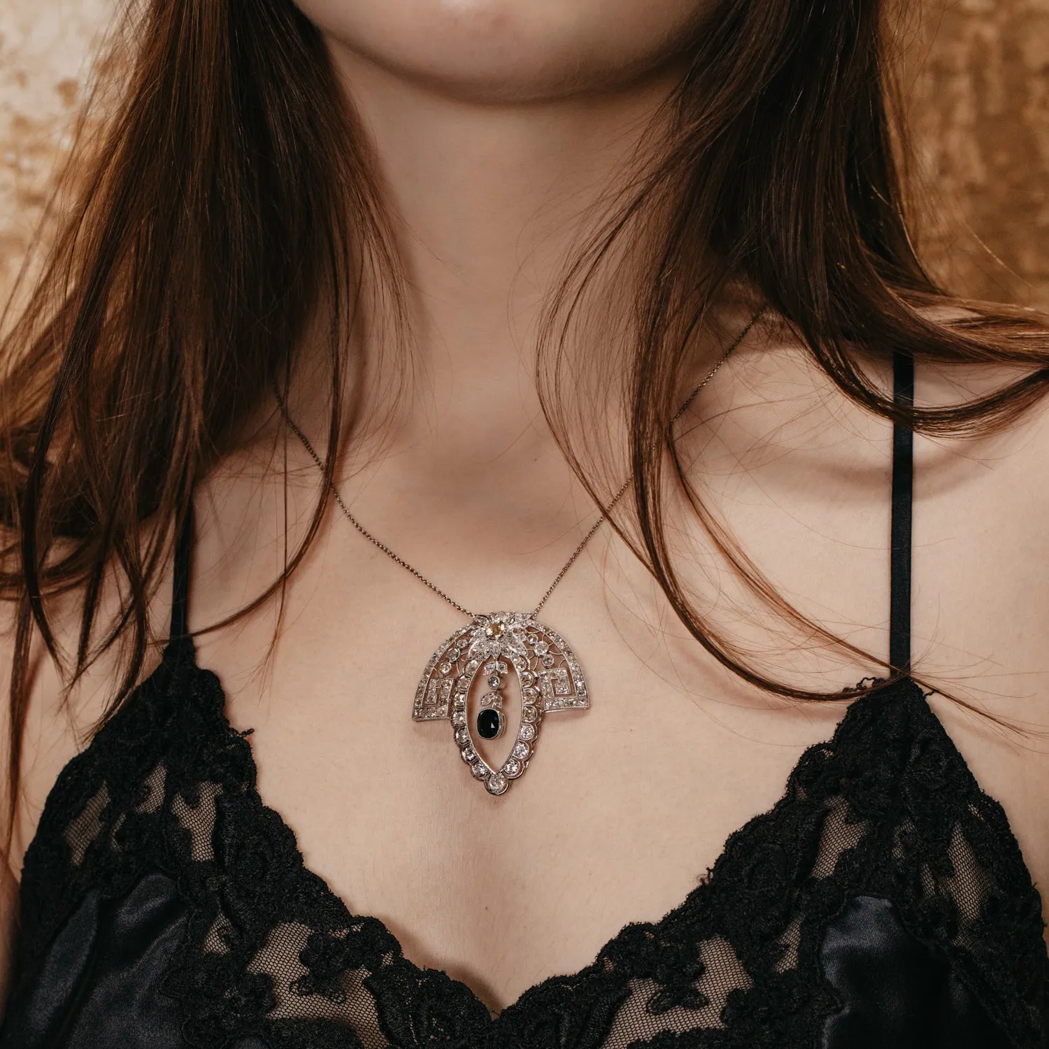 Edwardian Sapphire and Diamond Platinum Necklace