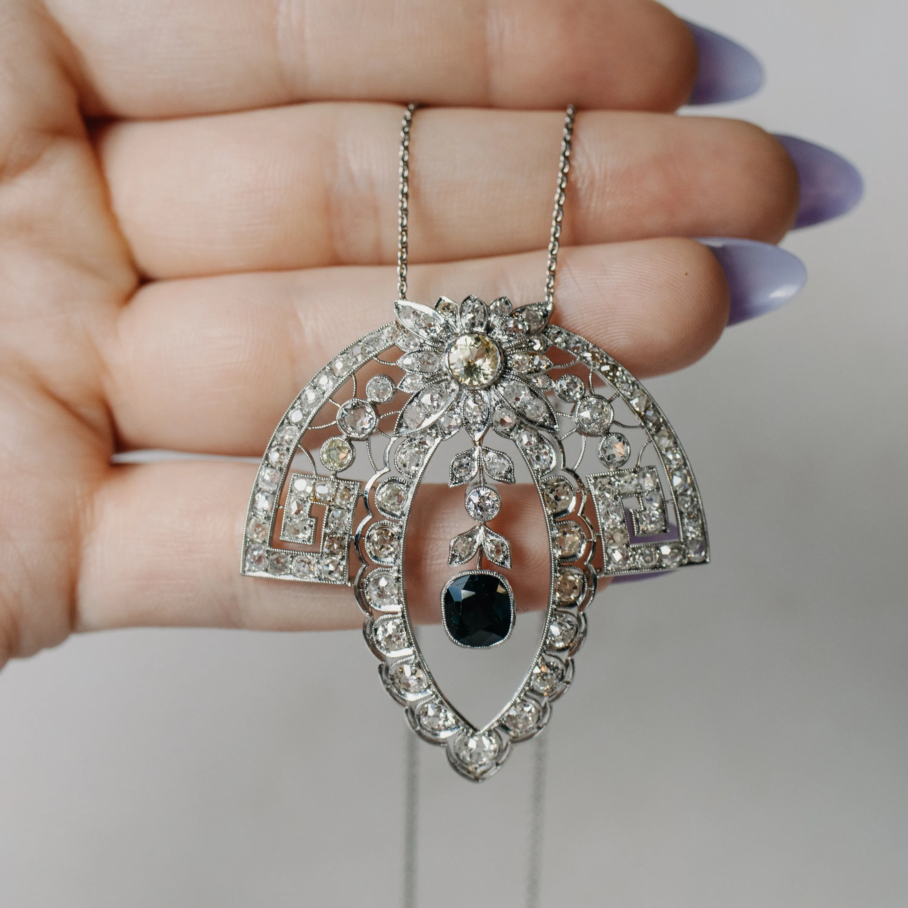 Edwardian Sapphire and Diamond Platinum Necklace